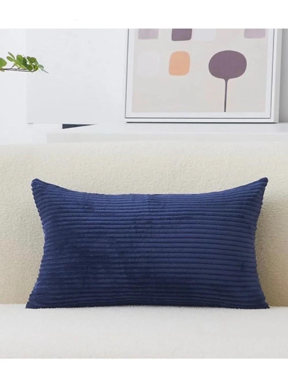 Set of 2 Navy Blue Corduroy Lumbar Throw Pillow Covers – 12x20 Soft Striped
